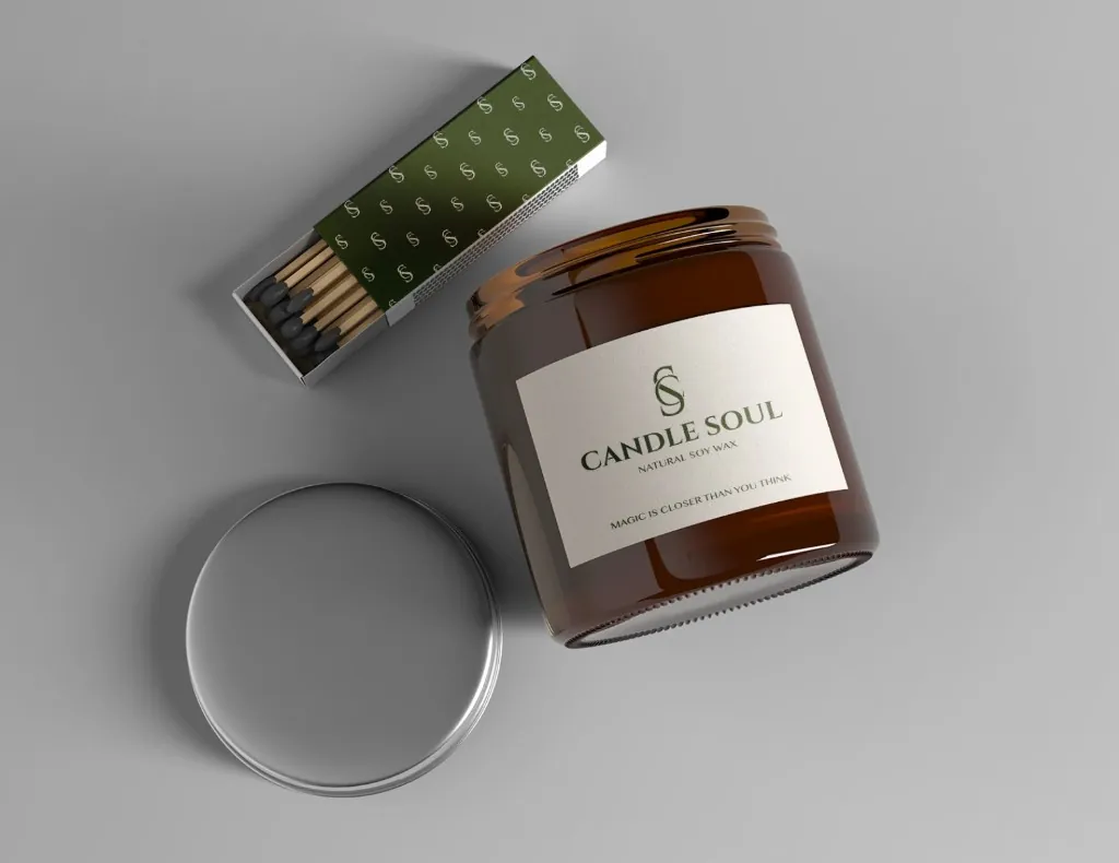 Этикетка свечи и фирменный коробок спичек Candle Soul